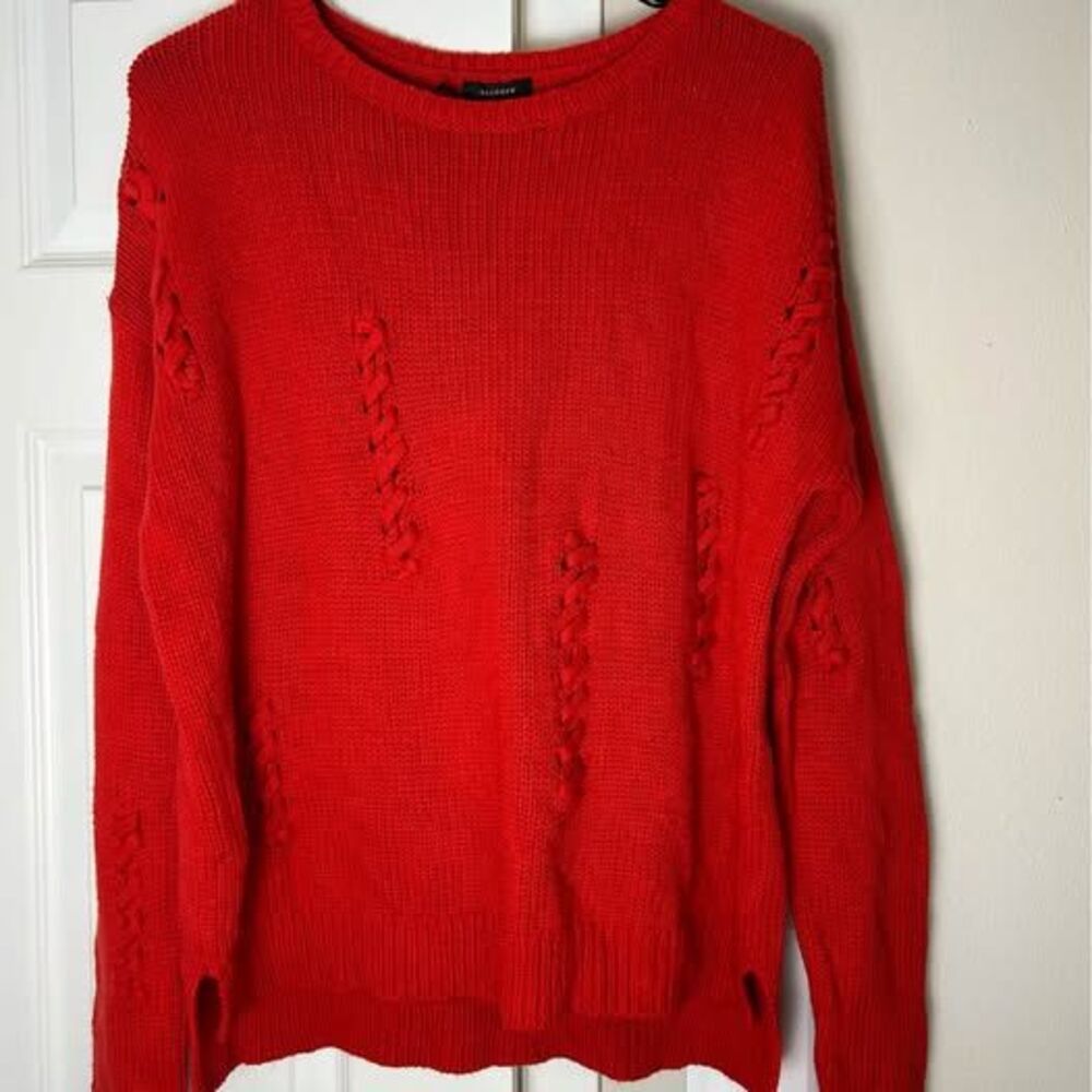 Halogen Women’s Medium Red Distressed Open Stitch Knit Sweater NWT Nordstrom